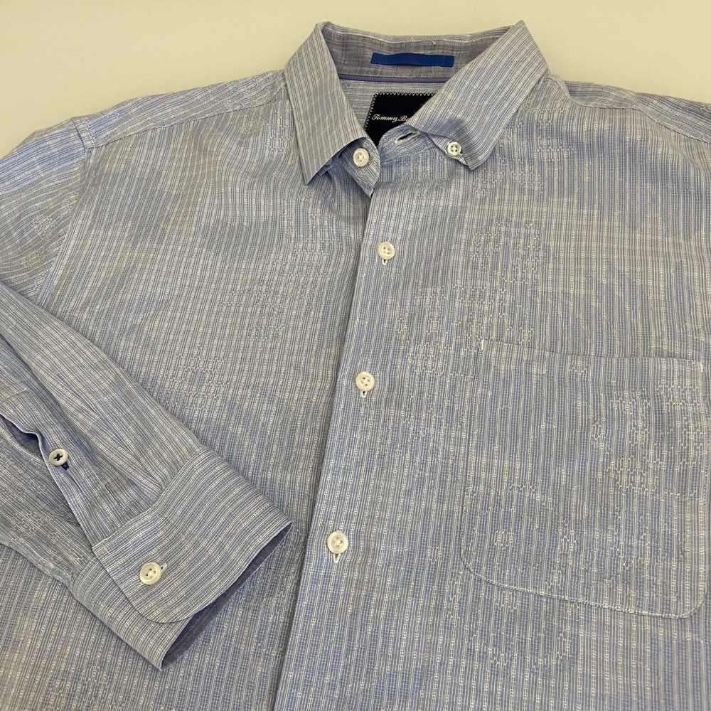 MEN'S TOMMY BAHAMA TROPICAL‎ BLUEPRINT SILK-BLEND SHIRT  Button Down Size L LS